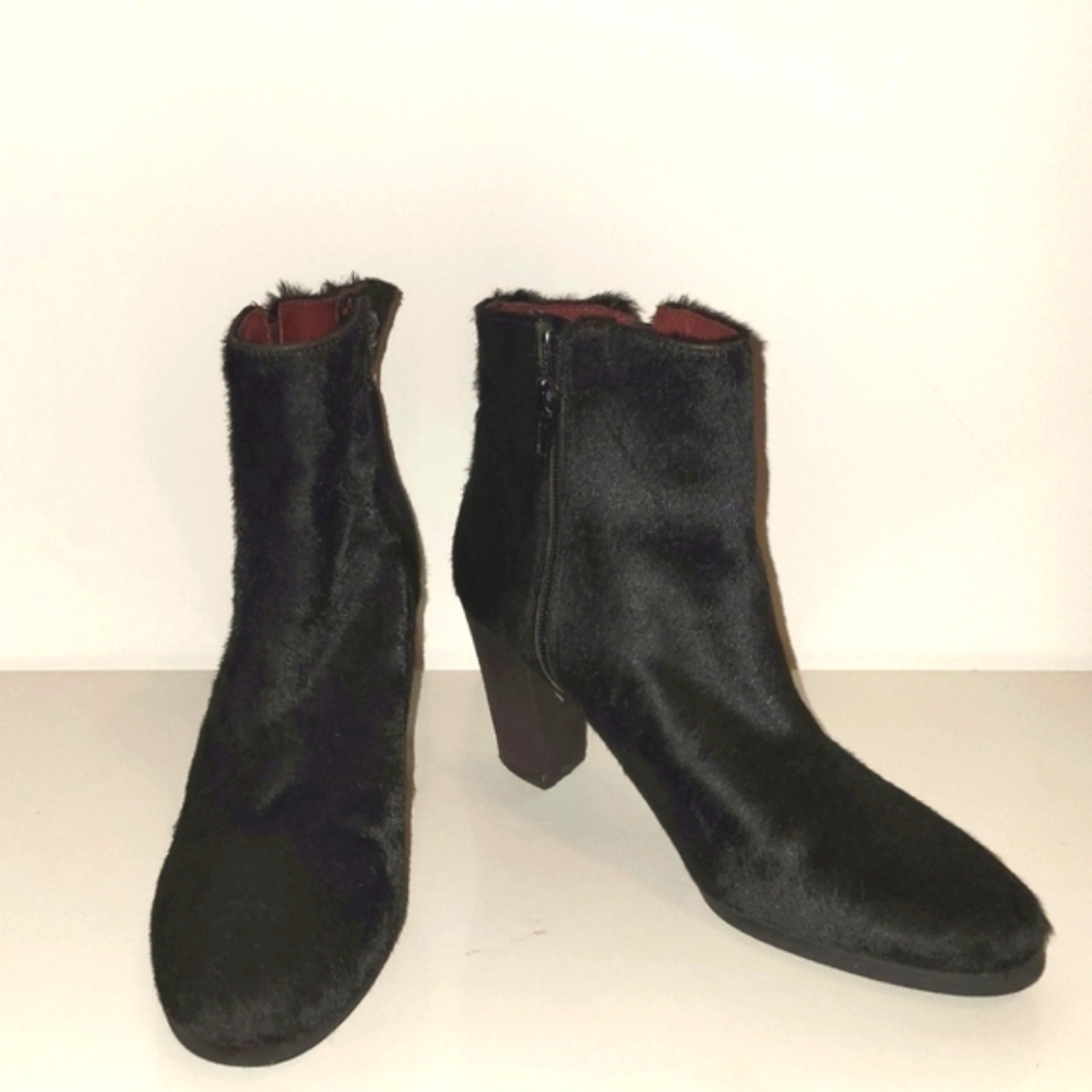 Black Leather high stacked heel boots, size 37 (US 6.5) Made in Italy